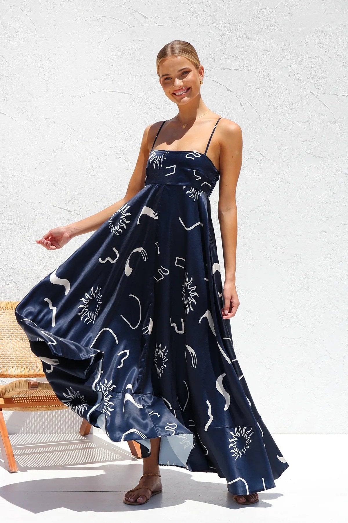 Women's Floral Print Suspender Slim Fit Maxi Summer Dress Elegant