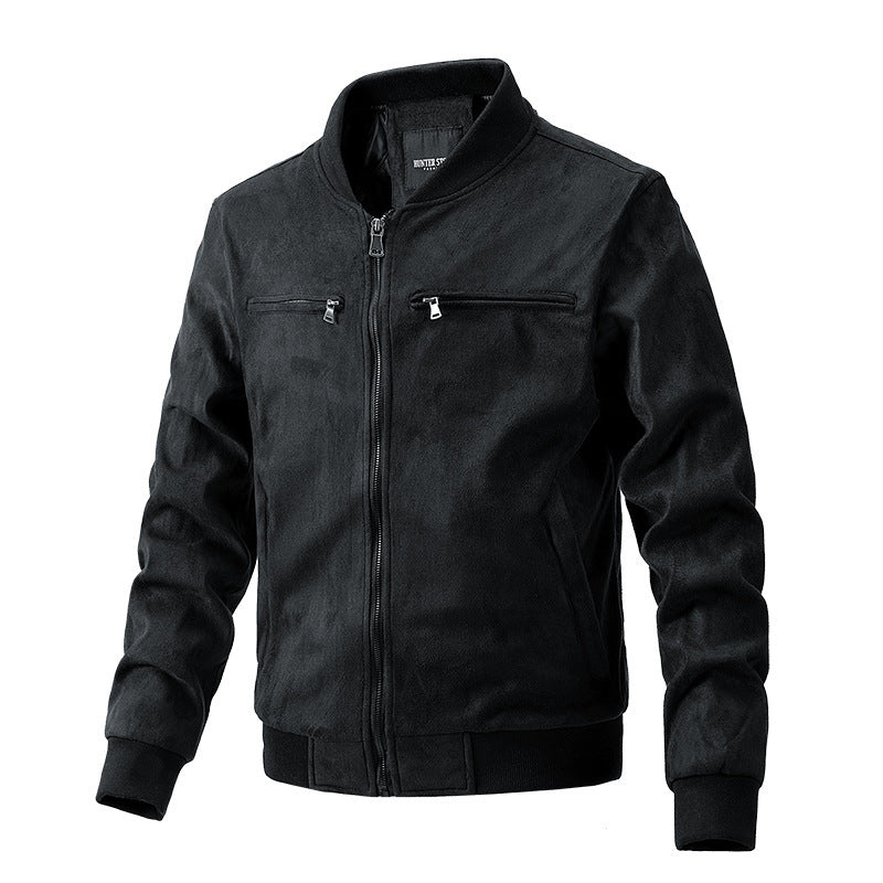 Men's Premium Suede Stand Collar Double Zipper Pocket Jacket - LAKD London