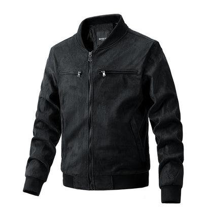 Men's Premium Suede Stand Collar Double Zipper Pocket Jacket - LAKD London