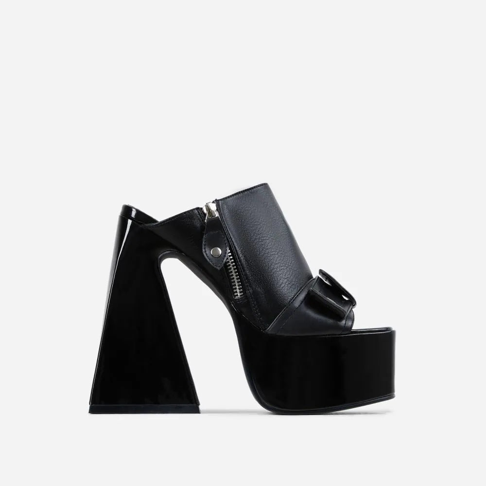 Womens Square Toe Exposed Color Blocked Chunky Super High Heels - LAKD London
