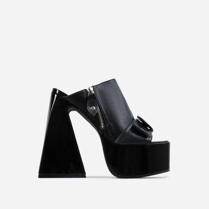 Womens Square Toe Exposed Color Blocked Chunky Super High Heels - LAKD London