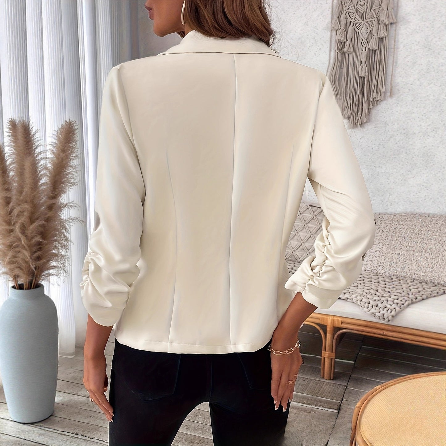 Women's Casual Solid Blazer Commuter Suit Button Cuff Pleated Style