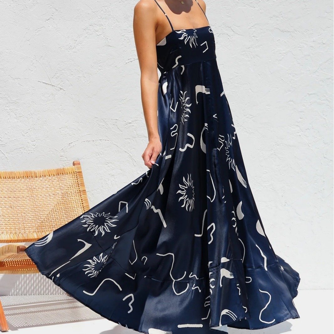 Women's Floral Print Suspender Slim Fit Maxi Summer Dress Elegant