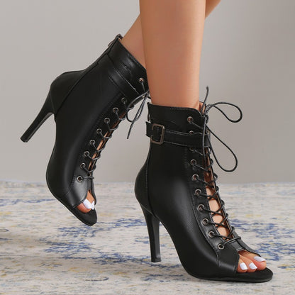 Women's Lace Up High Heel Peep Toe Sandals with Zipper