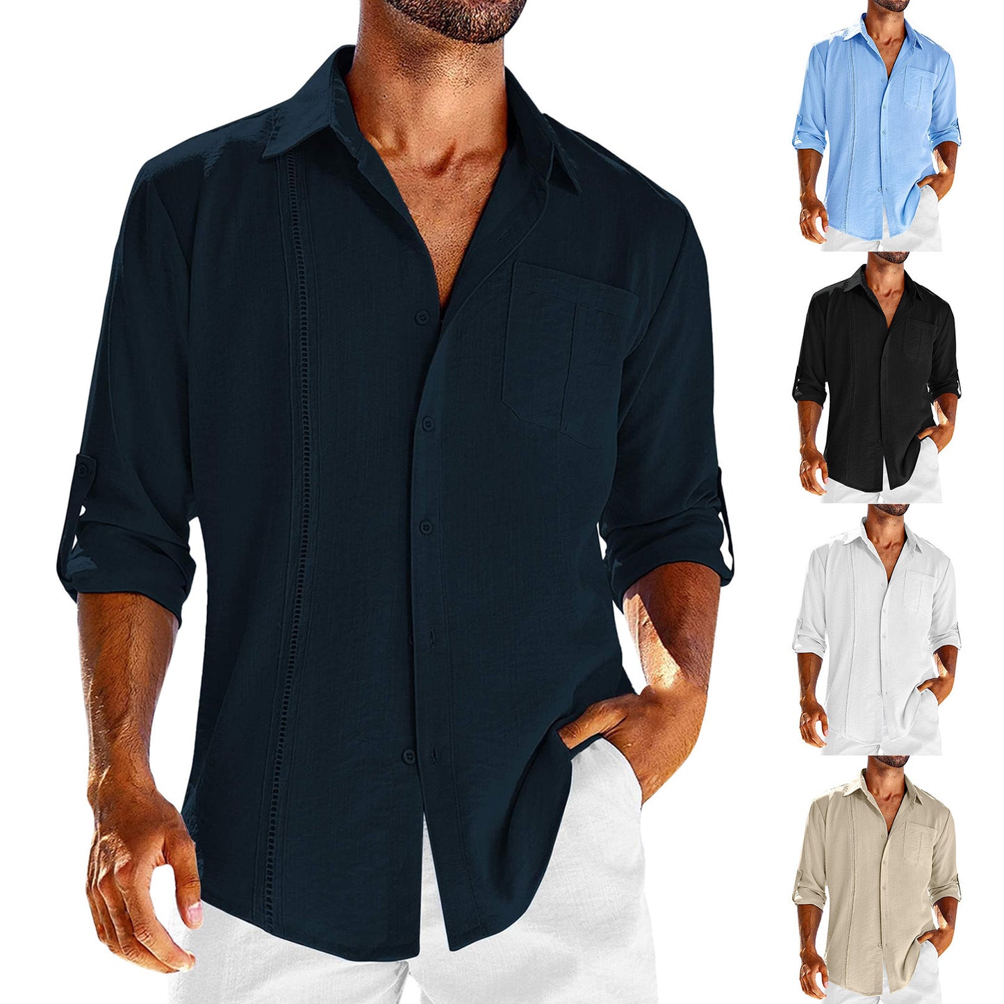 Men's Casual Long Sleeve Button Down Shirt With Pocket Detail - LAKD London