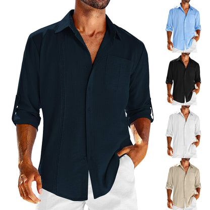 Men's Casual Long Sleeve Button Down Shirt With Pocket Detail - LAKD London