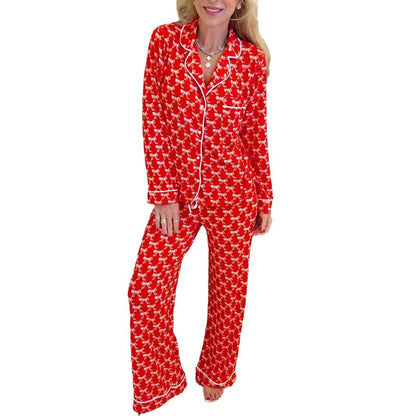 Women's Autumn Floral Comfortable Two-Piece Pyjama Homewear Set Casual