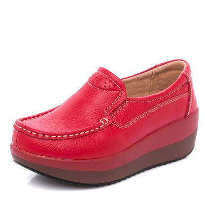 Women's Genuine Leather Thick Soled Platform Casual Fashion Shoes