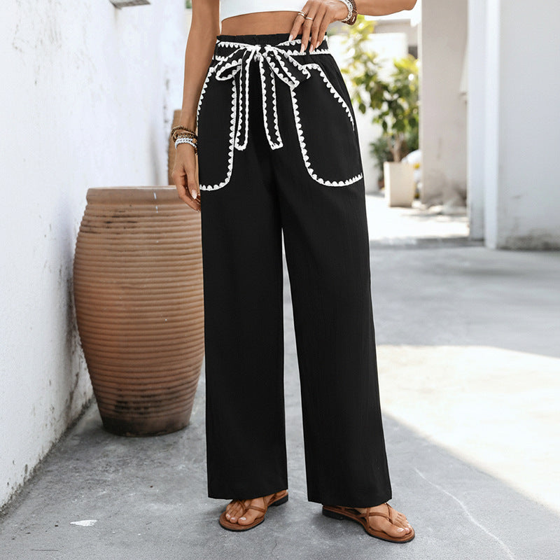 Women's Relaxed Fit Colour-Blocked Straight Leg Casual Trousers Style