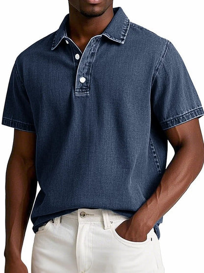 Men's Solid Colour Vintage Short Sleeve Lapel Polo Shirt Casual