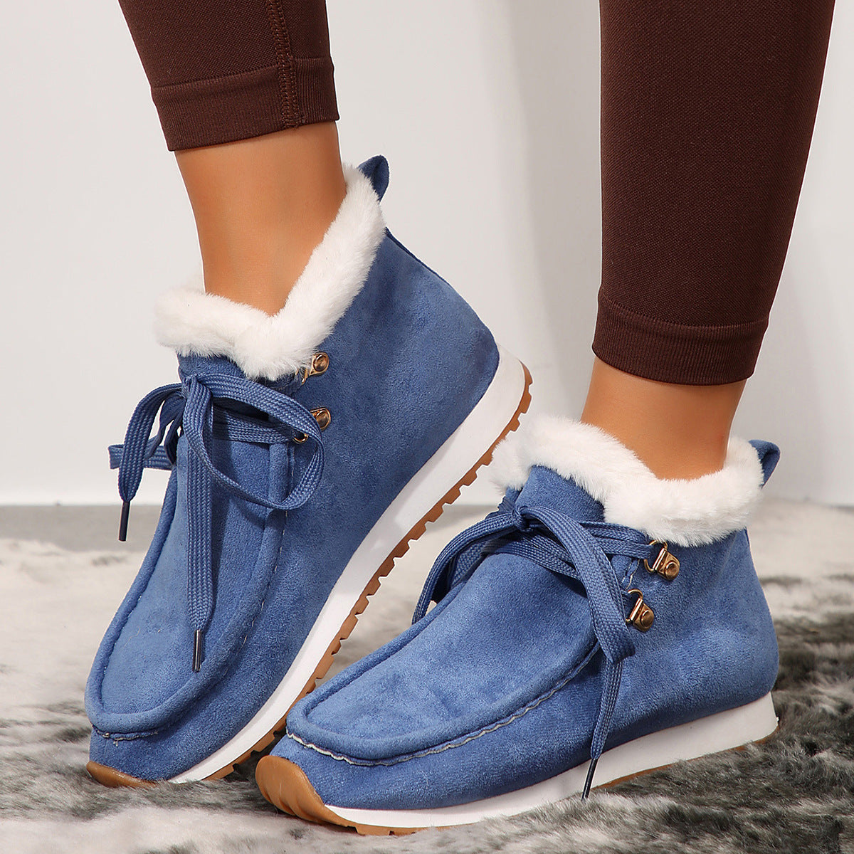 Women's Winter Lace Up Suede Boots with Warm Plush Lining
