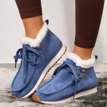Women's Winter Lace Up Suede Boots with Warm Plush Lining