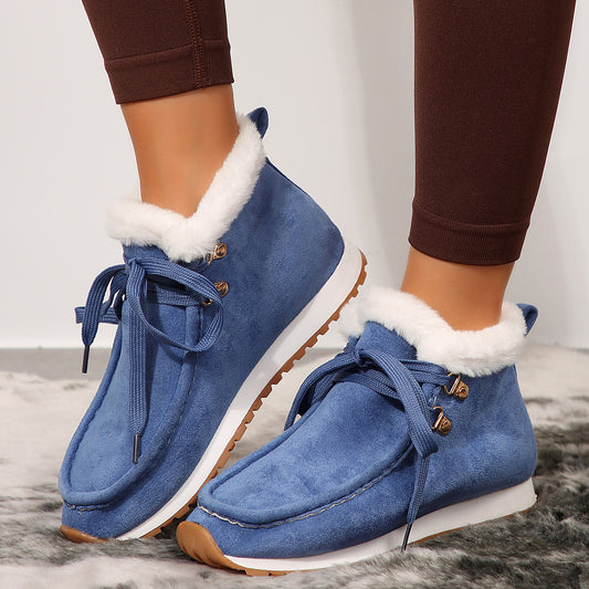 Women's Winter Lace Up Suede Boots with Warm Plush Lining