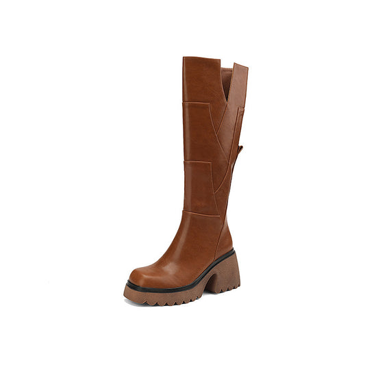 Women's Platform Below The Knee Boots | PU Leather Boots - Thick sole - LAKD London