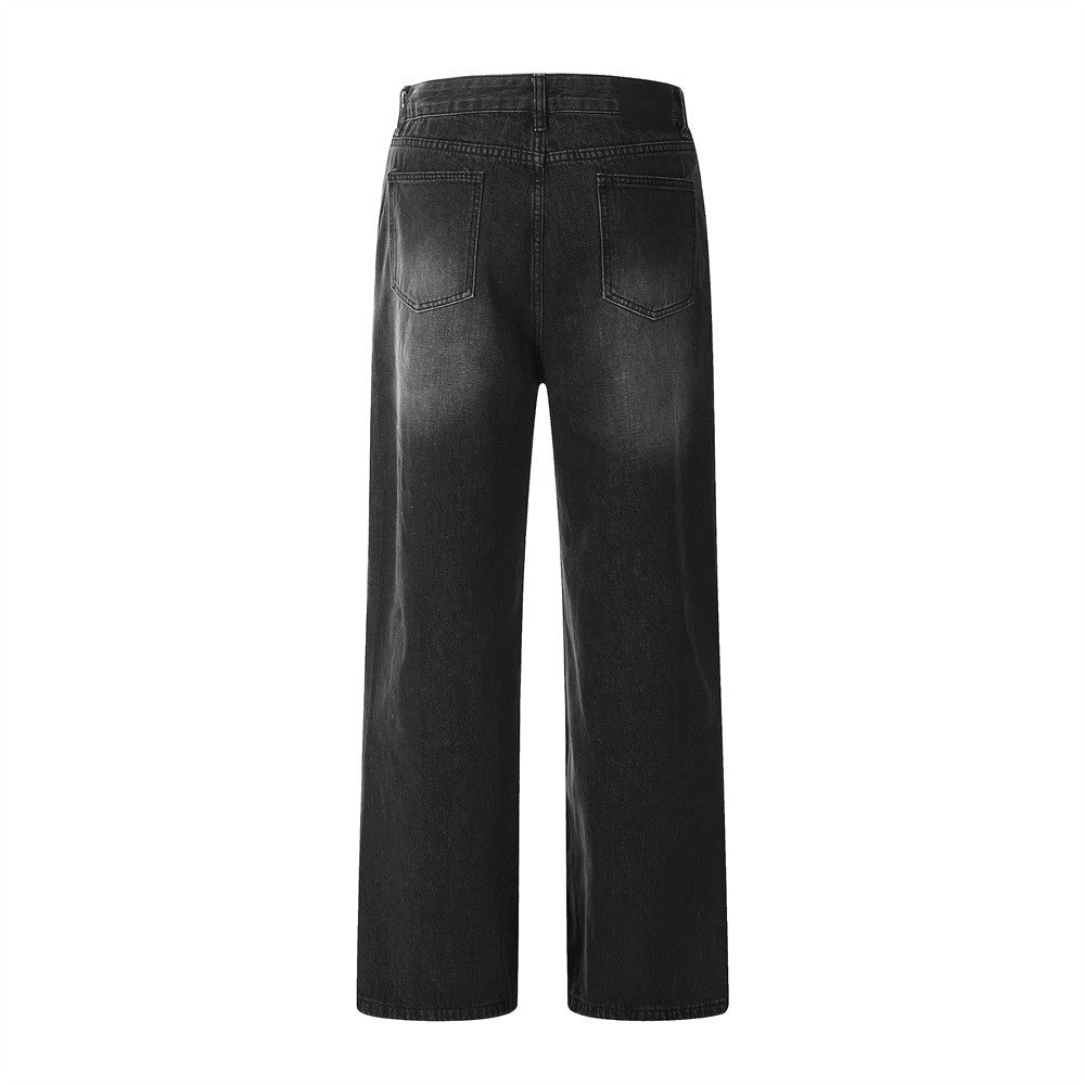 Men's Casual Straight Cut Wide Leg Denim Trousers Everyday Style