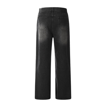 Men's Casual Straight Cut Wide Leg Denim Trousers Everyday Style