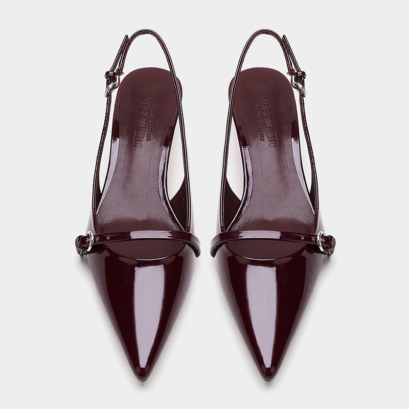 Women's Slingback Mules Pointed Toe Retro Wine Red Shoes Elegant