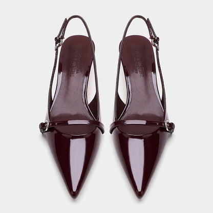 Women's Slingback Mules Pointed Toe Retro Wine Red Shoes Elegant