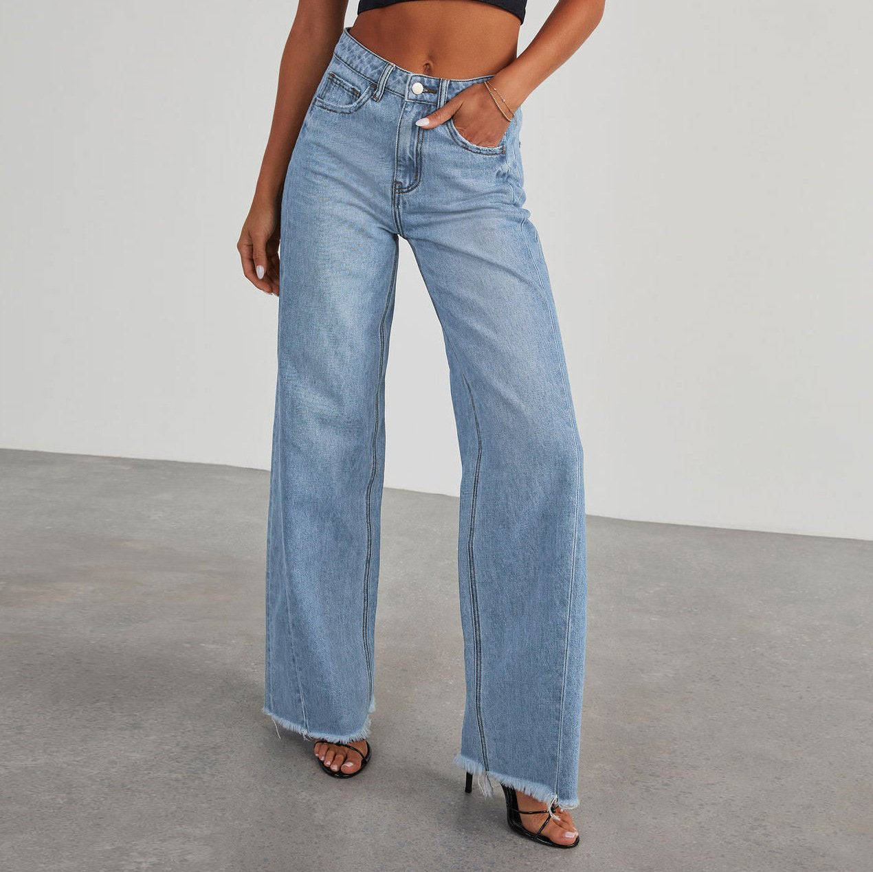 Women's High Waist Straight Leg Denim Jeans Comfortable Slim Fit