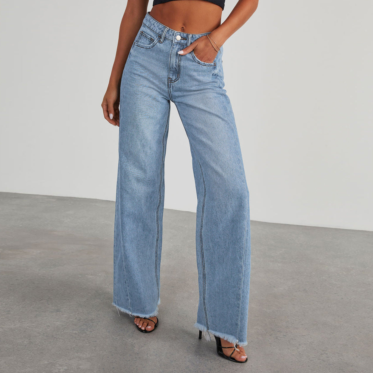 Women's High Waist Straight Leg Denim Jeans Comfortable Slim Fit