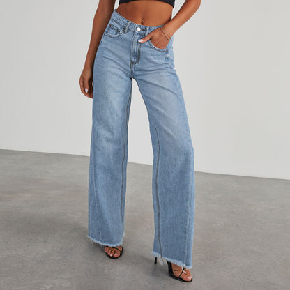Women's High Waist Straight Leg Denim Jeans Comfortable Slim Fit