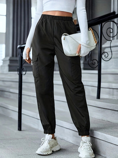 Women's Casual Cargo Pants Elastic Waist Slim Fit Utility Style
