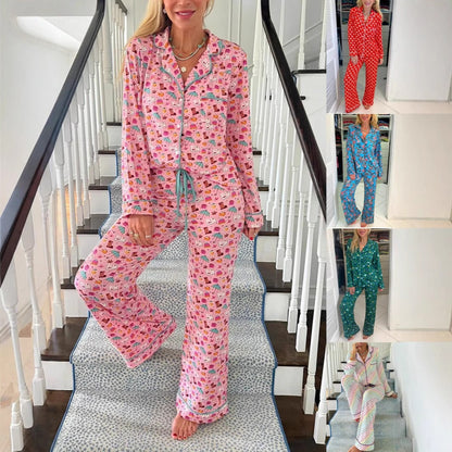 Women's Autumn Floral Comfortable Two-Piece Pyjama Homewear Set Casual