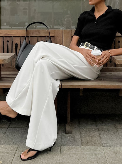 Women's Relaxed-Fit High Waisted Wide Leg Tailored Office Trousers