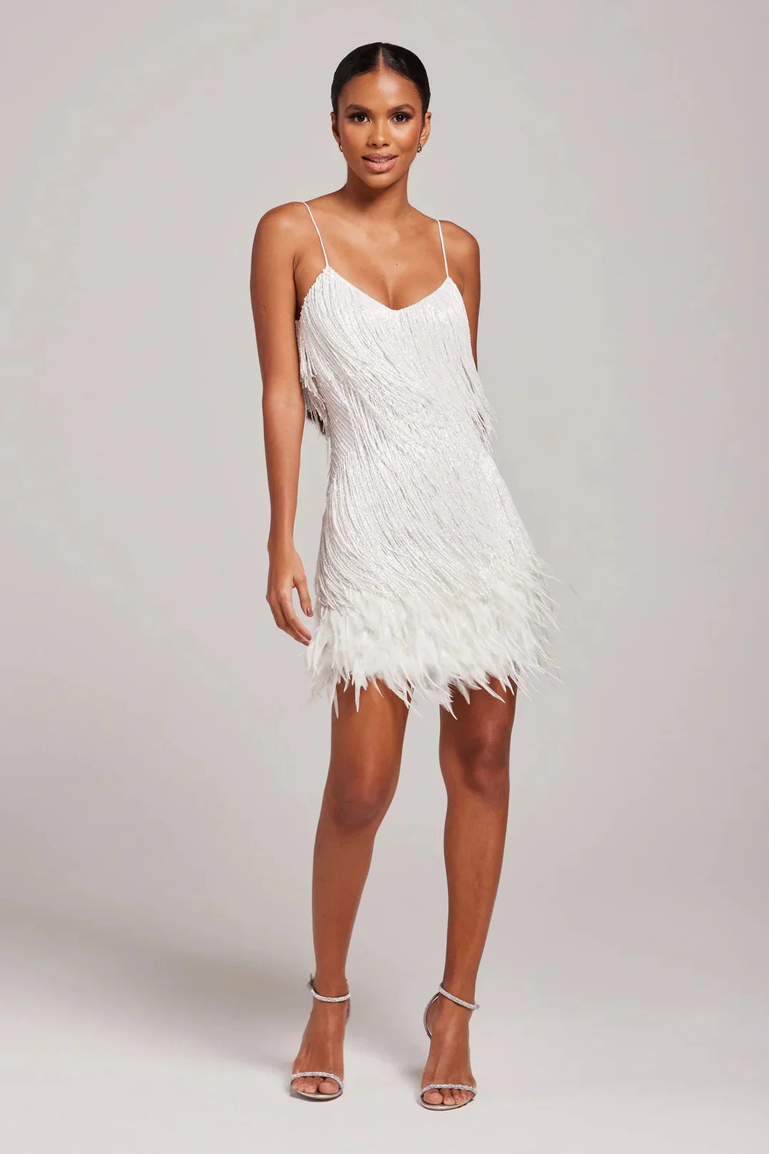 Women's Sequin Fringe Feather Mini Party Dress With Straps - LAKD London
