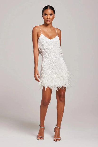 Women's Sequin Fringe Feather Mini Party Dress With Straps - LAKD London
