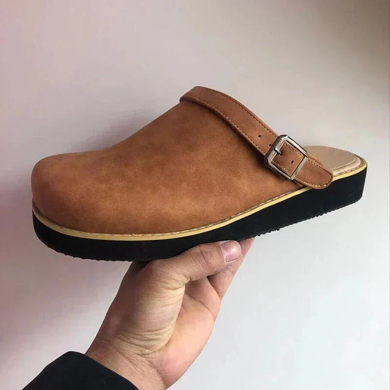 KRIZ | Orthopaedic Leather Slip-on Clogs With Adjustable Sandal Strap - LAKD London