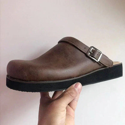 KRIZ | Orthopaedic Leather Slip-on Clogs With Adjustable Sandal Strap - LAKD London