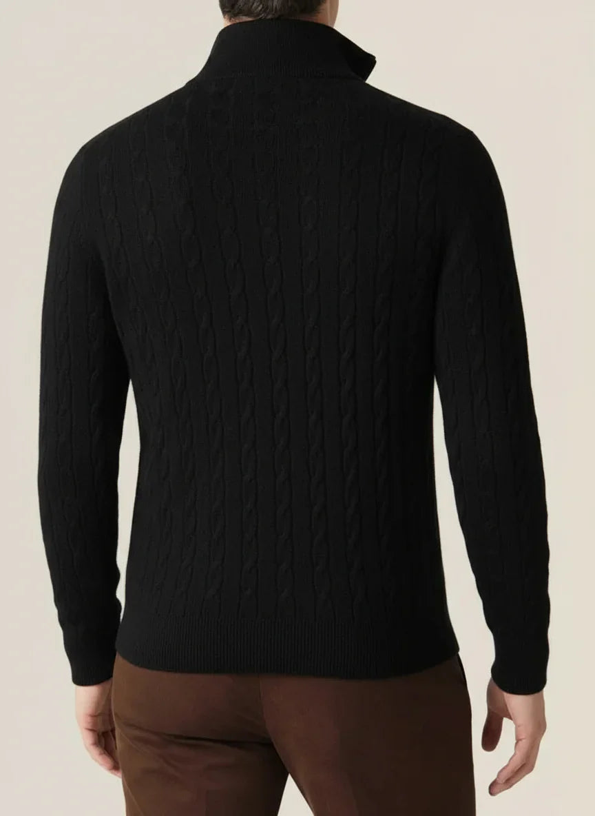 Men's Solid Spring Cable Knit Half Zip Smart Casual Sweater