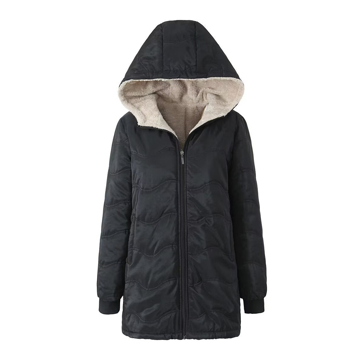 Women's Hooded Fleece Lined Winter Warm Keeping Jacket With Pockets - LAKD London