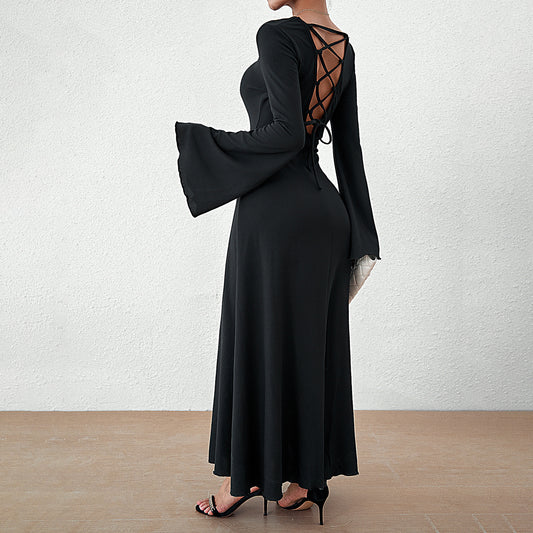 Women's Solid Full Sleeve Long Evening Dress Elegant A Line - LAKD London