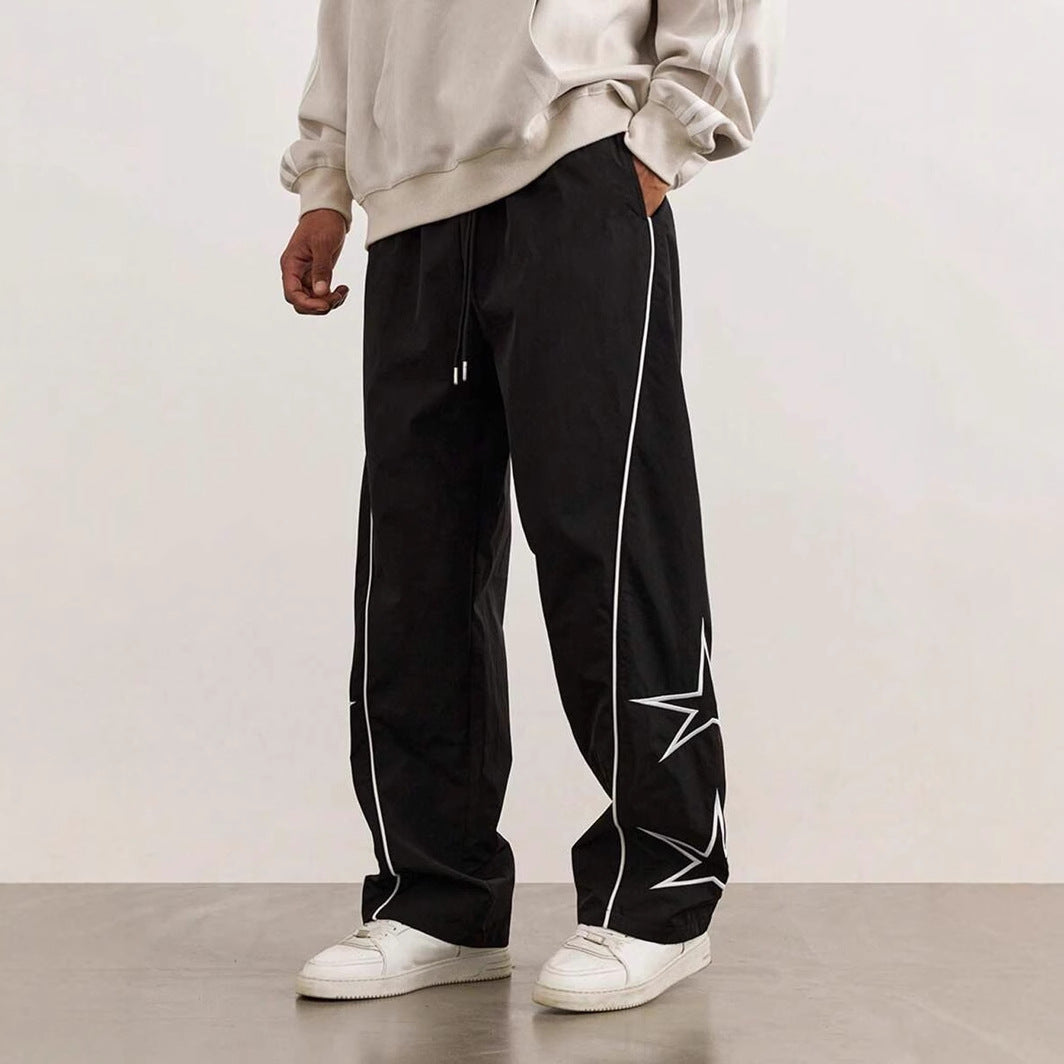 Men's Embroidered Street Retro Trousers Straight Leg Casual Style Wear - LAKD London
