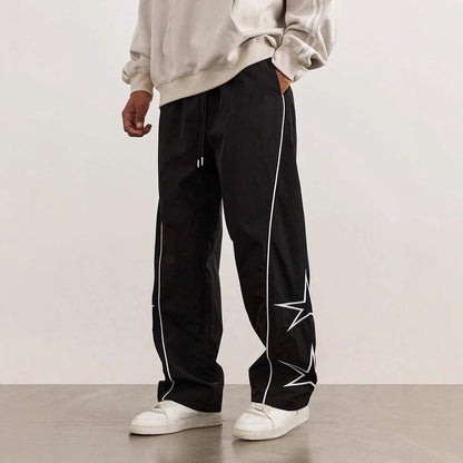 Men's Embroidered Street Retro Trousers Straight Leg Casual Style Wear - LAKD London