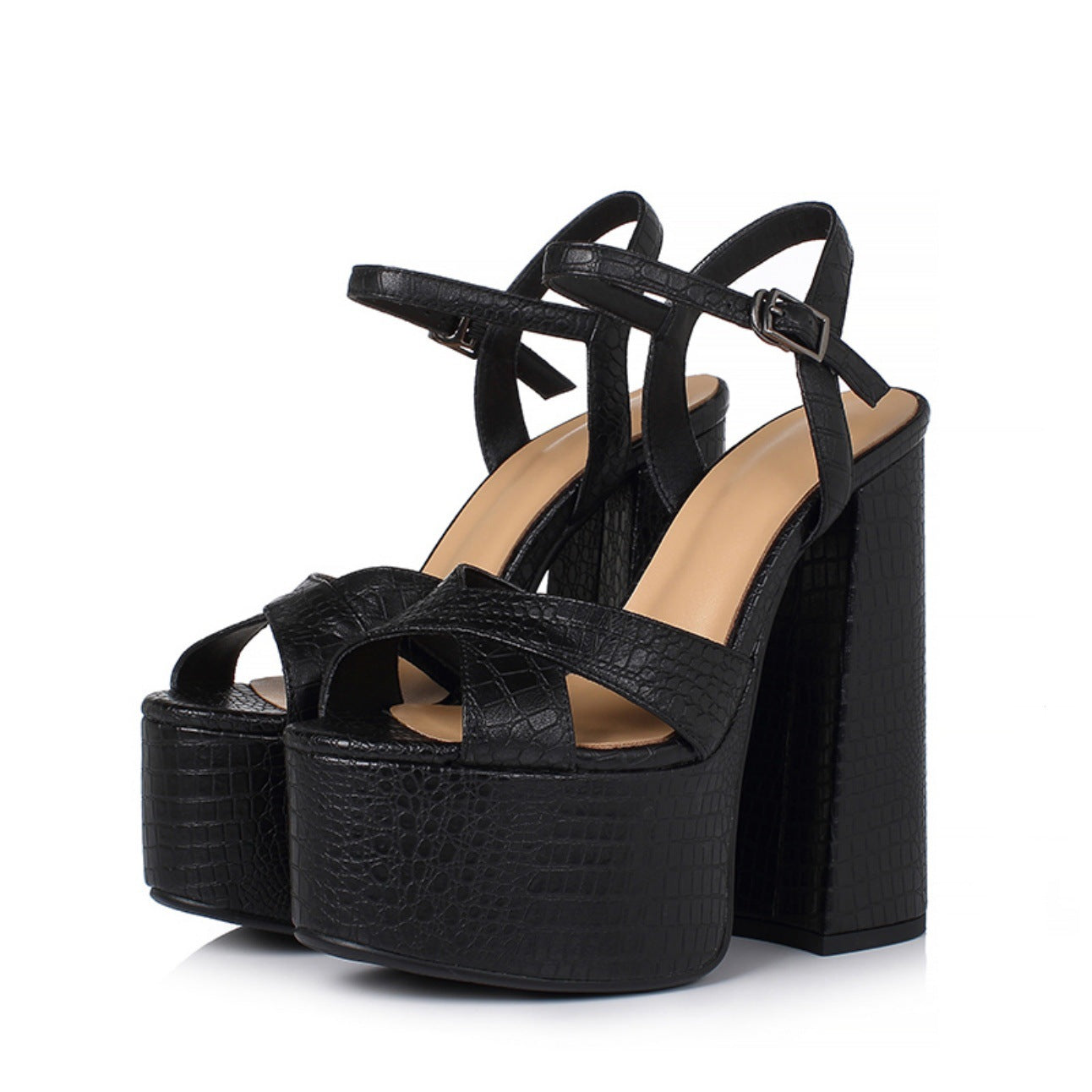 Women's Leather Platform Chunky Heel Sandals For Elegant Summer Fashion