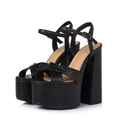 Women's Leather Platform Chunky Heel Sandals For Elegant Summer Fashion