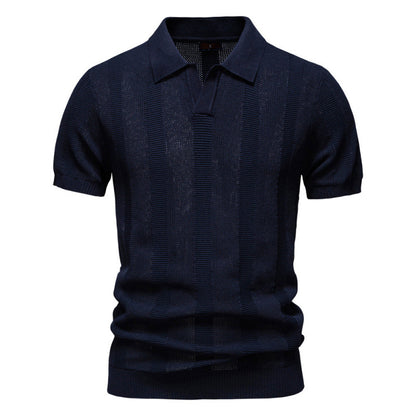 Men's Summer Textured Striped Hollow Short Sleeve Polo Shirt - LAKD London
