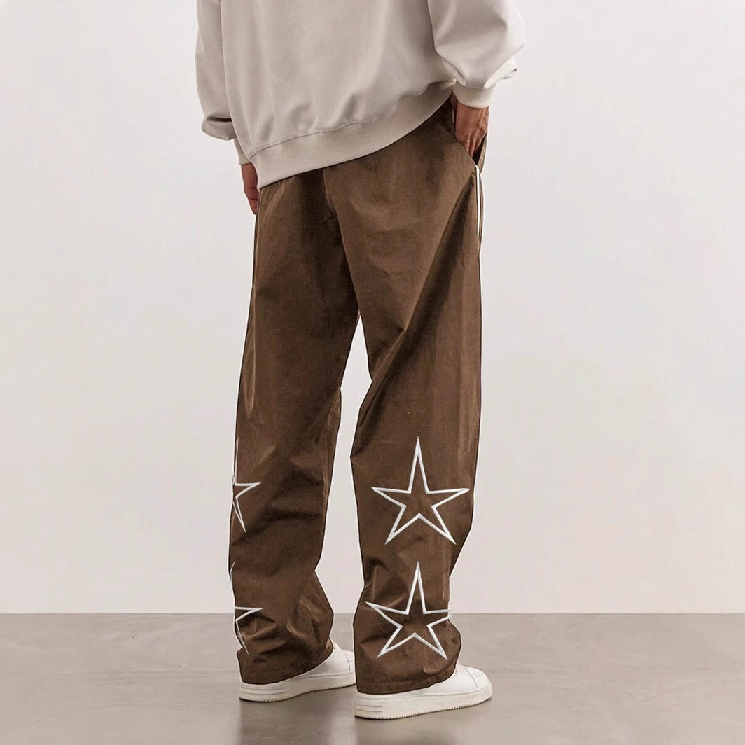 Men's Embroidered Street Retro Trousers Straight Leg Casual Style Wear - LAKD London