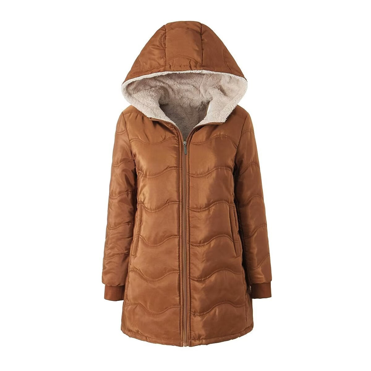 Women's Hooded Fleece Lined Winter Warm Keeping Jacket With Pockets - LAKD London