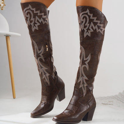 Women's Premium Quality Western Denim Over Knee Zipper Boots