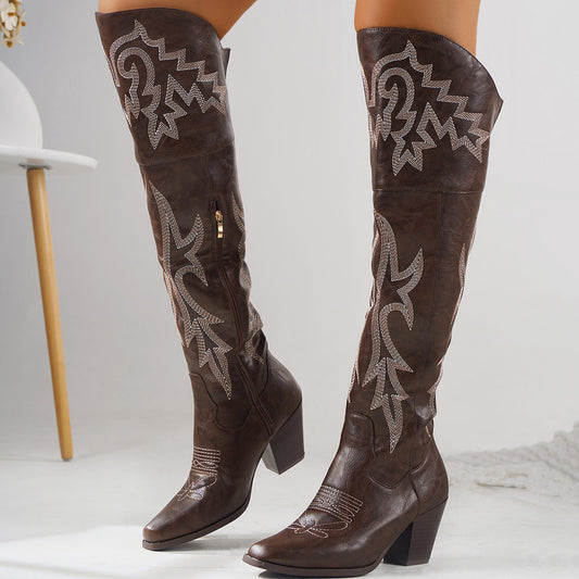 Women's Premium Quality Western Denim Over Knee Zipper Boots