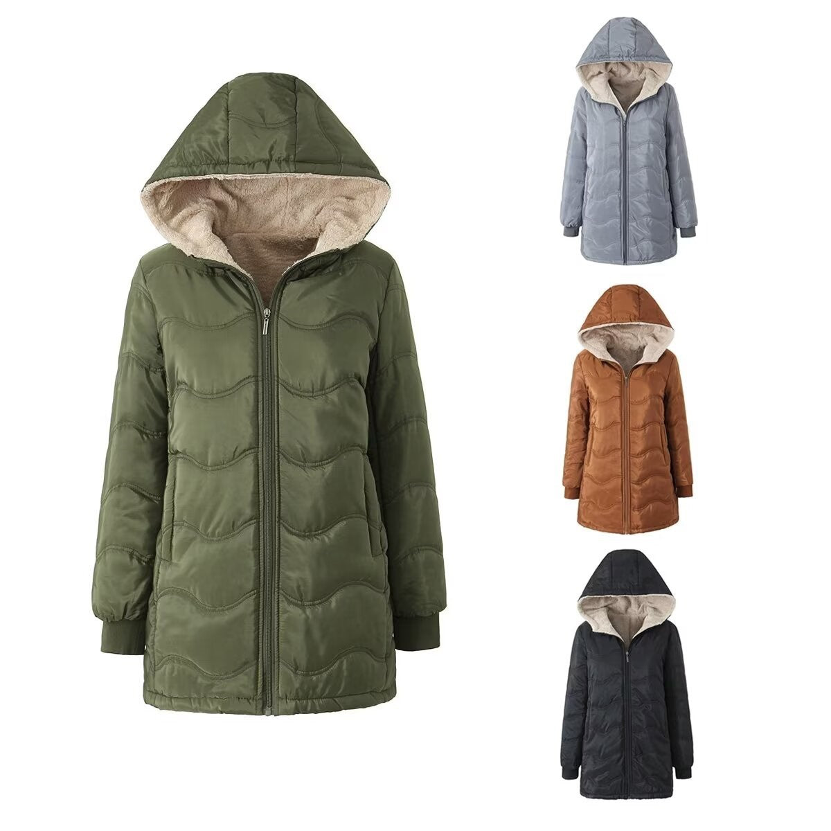 Women's Hooded Fleece Lined Winter Warm Keeping Jacket With Pockets - LAKD London
