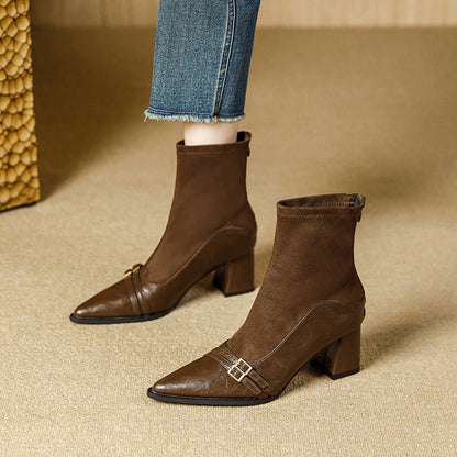 Women's Chunky Heel Autumn And Winter Stretch Pointed High Boots