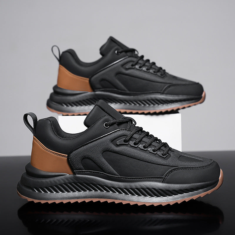 Men's Lightweight Platform Leather Sneakers Casual Comfortable Sporty Style