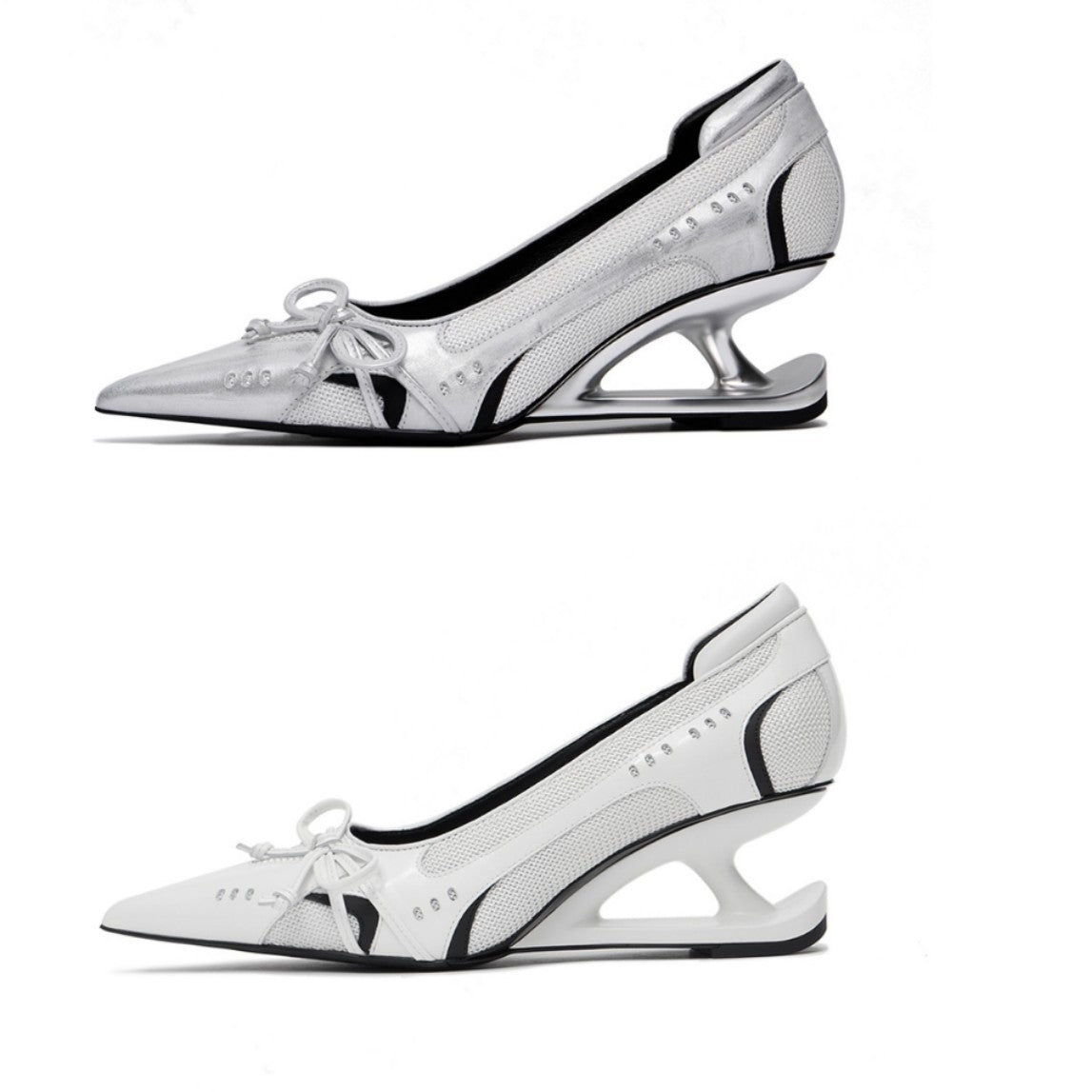 Women's Premium Retro Racing Evening Heels Pointed Bow Detail - LAKD London