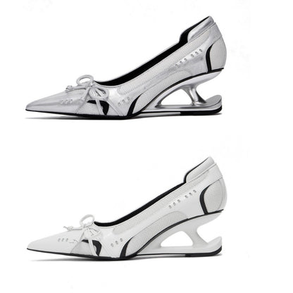 Women's Premium Retro Racing Evening Heels Pointed Bow Detail - LAKD London