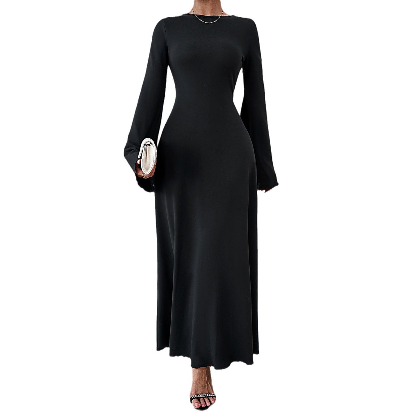 Women's Solid Full Sleeve Long Evening Dress Elegant A Line - LAKD London